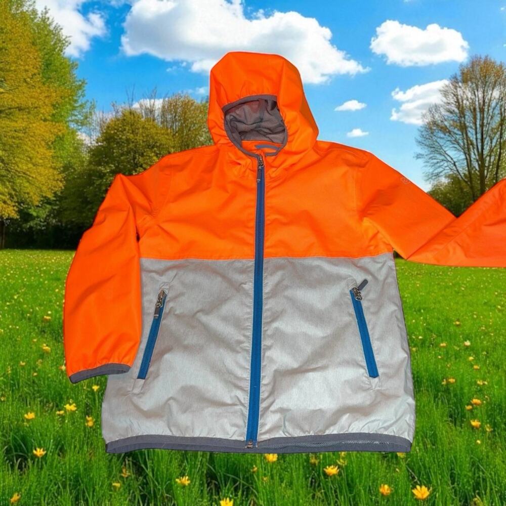 Killtec Boys Sz 8 Windbreaker Jacket Full Zip Pockets Orange Silver Waterproof